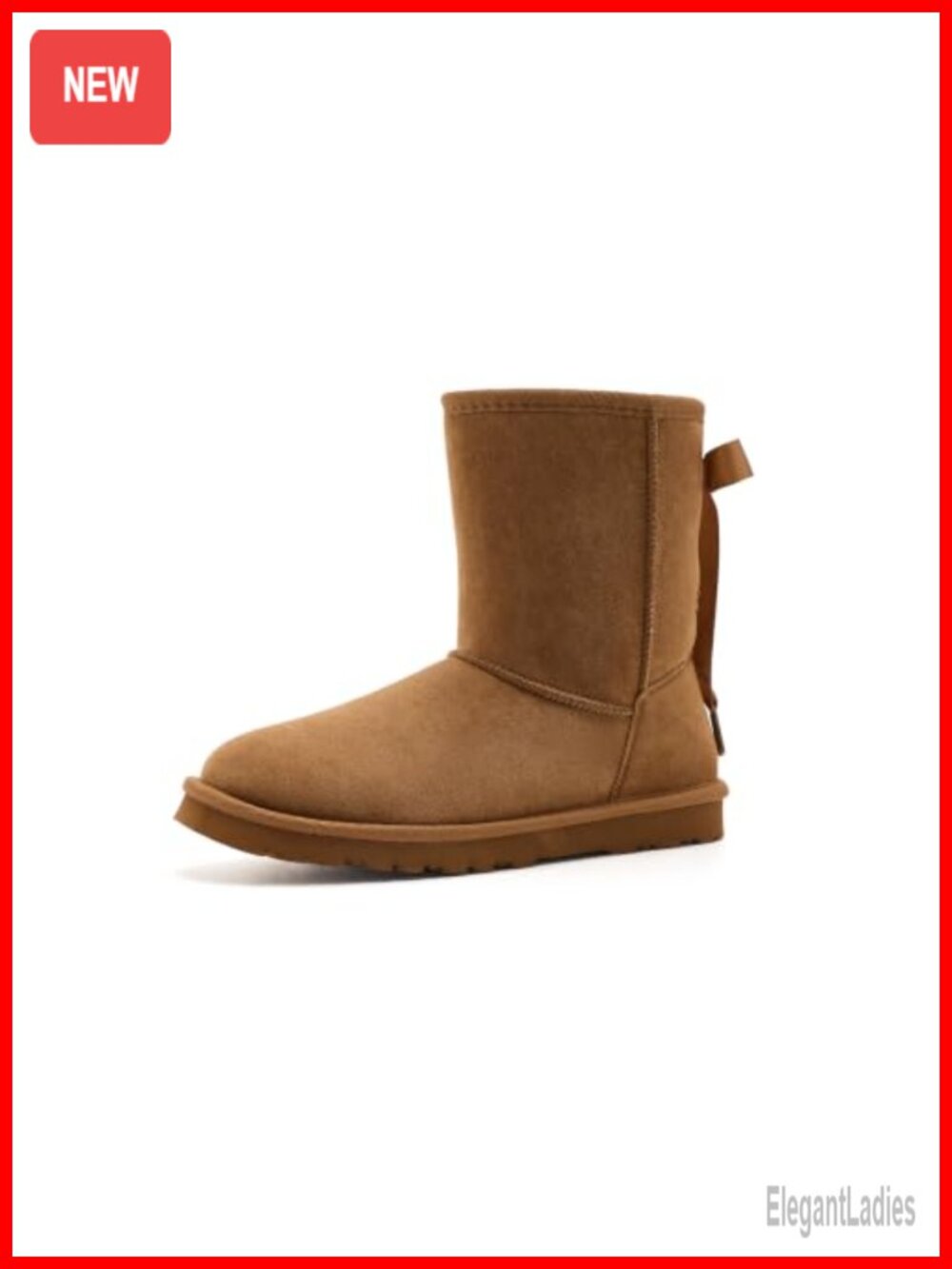 Faux Suede Calf High Pull-On Boots with Faux Fur Lining and Bow Back Detail
